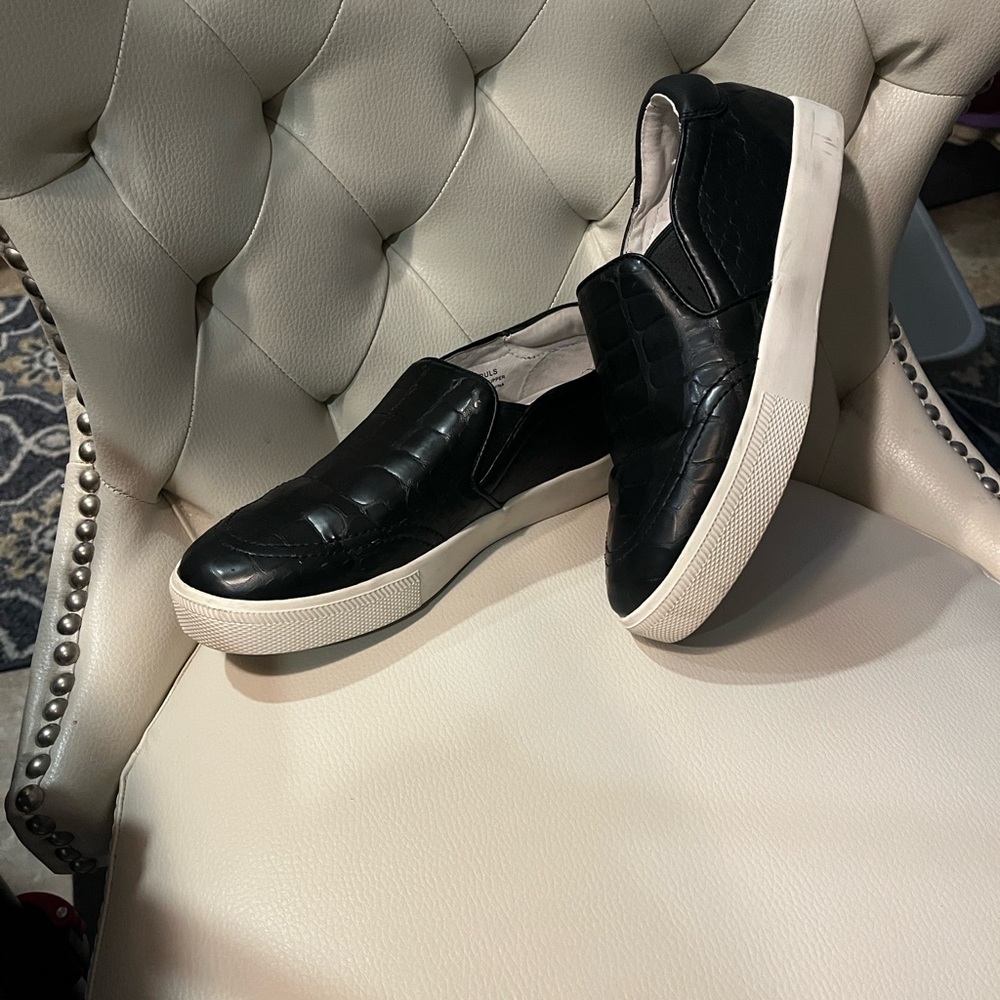 Black Leather Crocodile Pattern Slip-On Sneakers Shoes 8.5 40